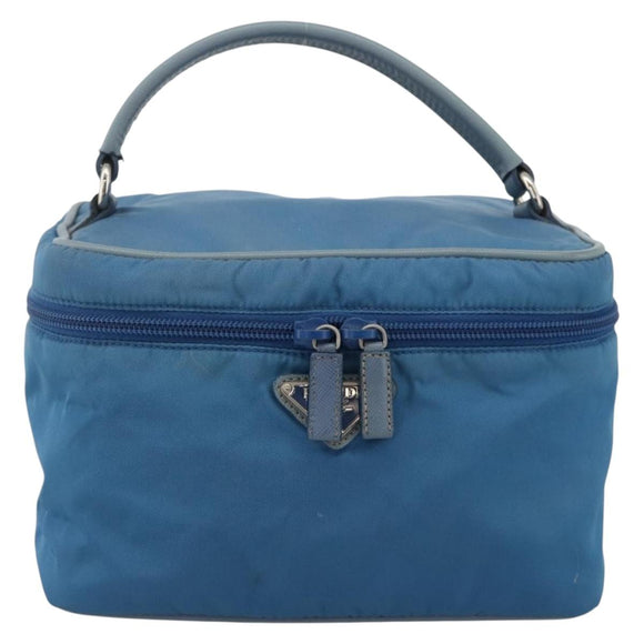 PRADA Vanity Hand Bag Nylon Blue Silver Auth YKZ1085