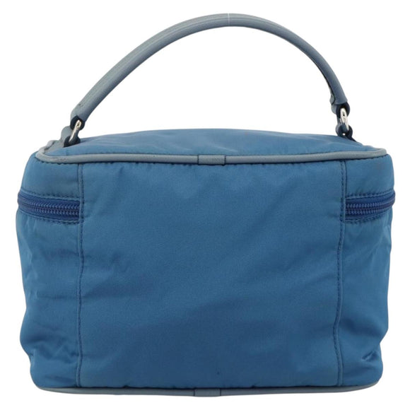 PRADA Vanity Hand Bag Nylon Blue Silver Auth YKZ1085