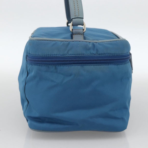 PRADA Vanity Hand Bag Nylon Blue Silver Auth YKZ1085