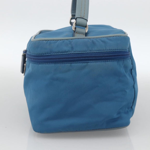 PRADA Vanity Hand Bag Nylon Blue Silver Auth YKZ1085