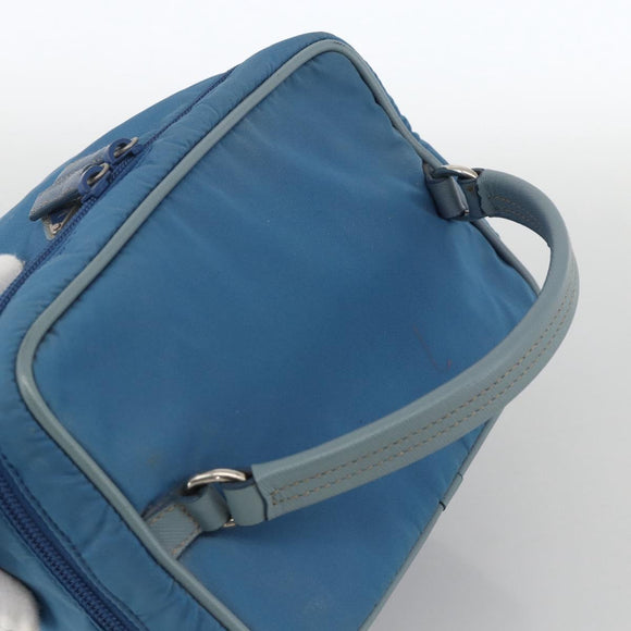 PRADA Vanity Hand Bag Nylon Blue Silver Auth YKZ1085