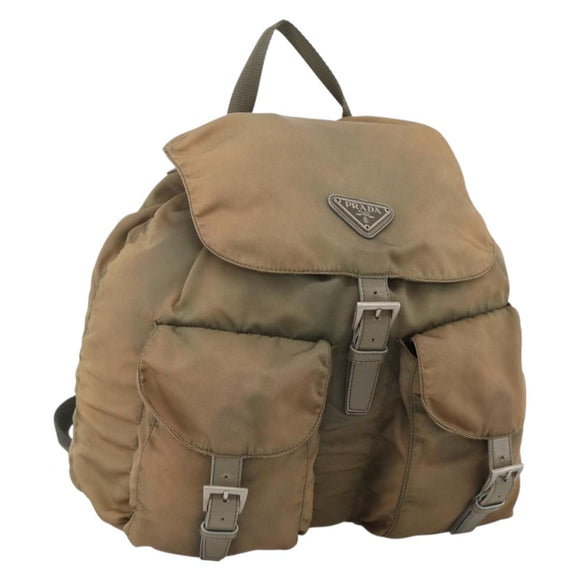 PRADA Backpack Nylon Khaki Silver Auth YKZ1086