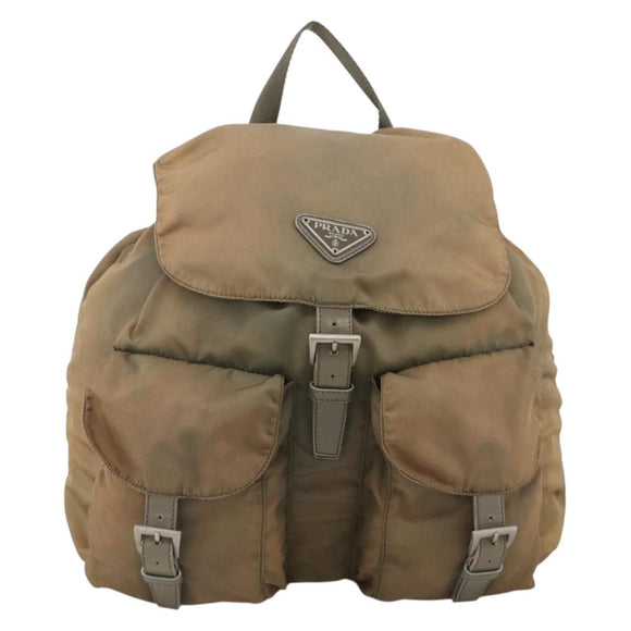 PRADA Backpack Nylon Khaki Silver Auth YKZ1086