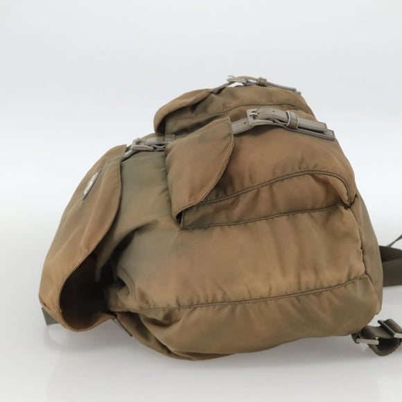 PRADA Backpack Nylon Khaki Silver Auth YKZ1086