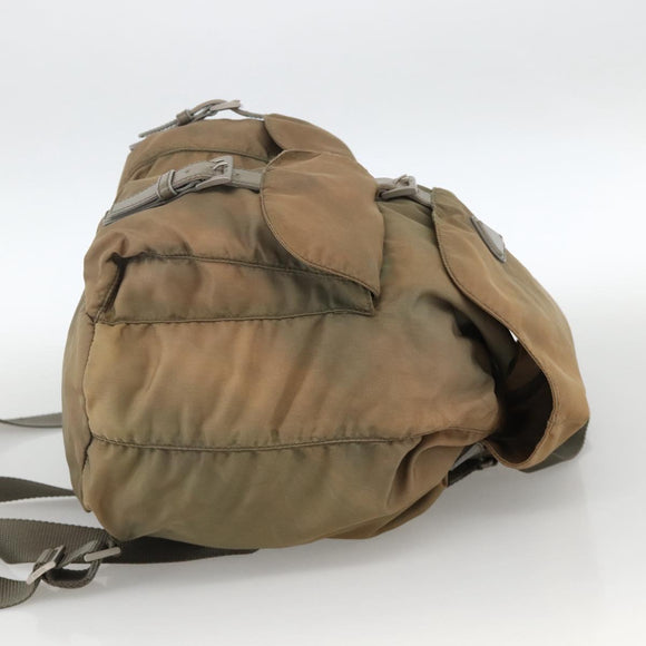 PRADA Backpack Nylon Khaki Silver Auth YKZ1086