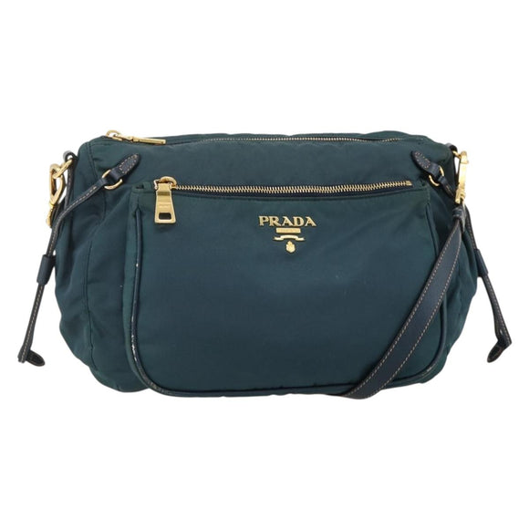 PRADA Shoulder Bag Nylon Green Gold Auth YKZ1088