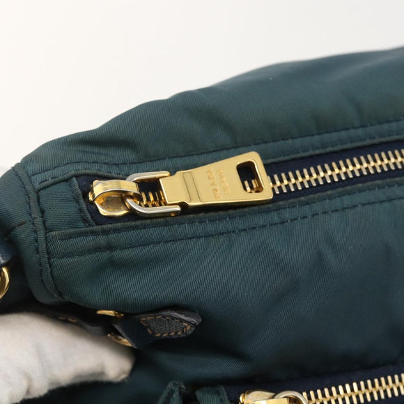 PRADA Shoulder Bag Nylon Green Gold Auth YKZ1088