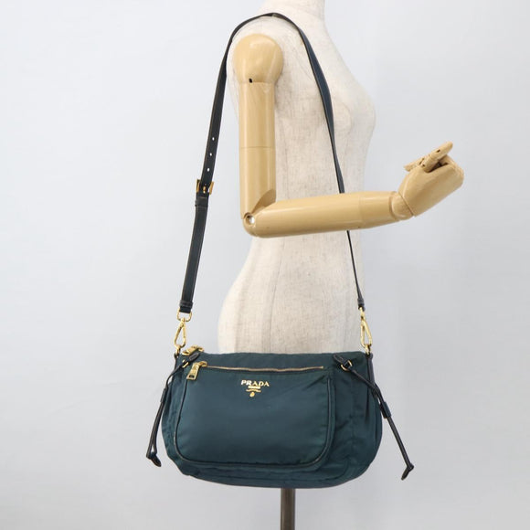 PRADA Shoulder Bag Nylon Green Gold Auth YKZ1088