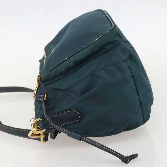 PRADA Shoulder Bag Nylon Green Gold Auth YKZ1088