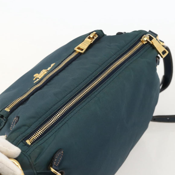 PRADA Shoulder Bag Nylon Green Gold Auth YKZ1088