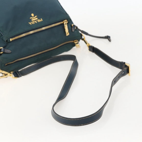 PRADA Shoulder Bag Nylon Green Gold Auth YKZ1088