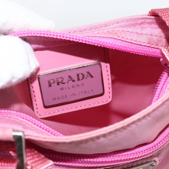 PRADA Shoulder Bag Nylon Pink Silver Auth YKZ1090