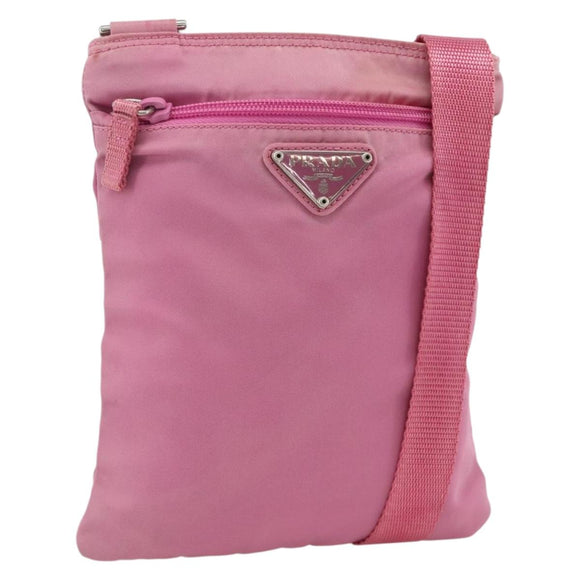 PRADA Shoulder Bag Nylon Pink Silver Auth YKZ1090