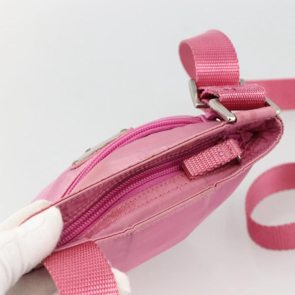 PRADA Shoulder Bag Nylon Pink Silver Auth YKZ1090