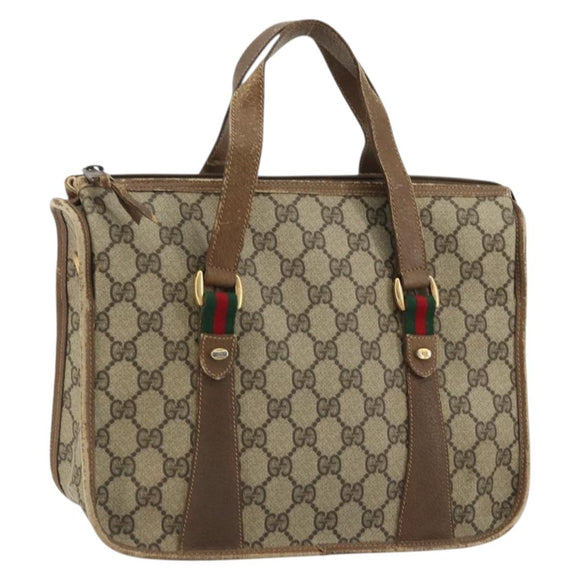 GUCCI GG Supreme Web Sherry Line Hand Bag PVC Beige Gold 41 02 039 Auth YKZ1091