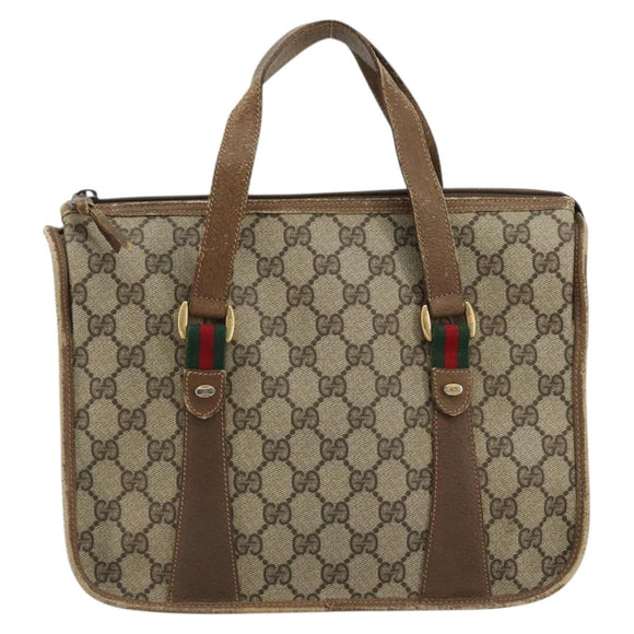 GUCCI GG Supreme Web Sherry Line Hand Bag PVC Beige Gold 41 02 039 Auth YKZ1091