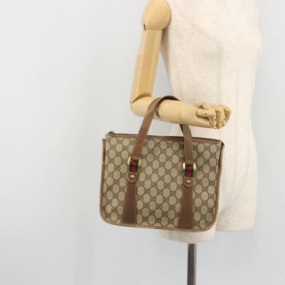 GUCCI GG Supreme Web Sherry Line Hand Bag PVC Beige Gold 41 02 039 Auth YKZ1091