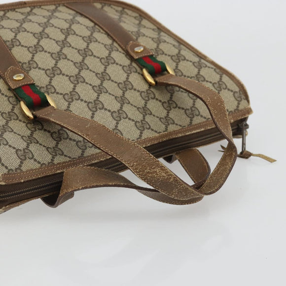 GUCCI GG Supreme Web Sherry Line Hand Bag PVC Beige Gold 41 02 039 Auth YKZ1091