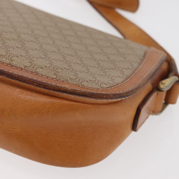 CELINE Macadam Canvas Shoulder Bag PVC Beige Gold Auth YKZ1092