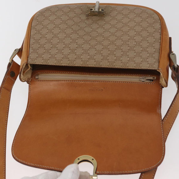 CELINE Macadam Canvas Shoulder Bag PVC Beige Gold Auth YKZ1092