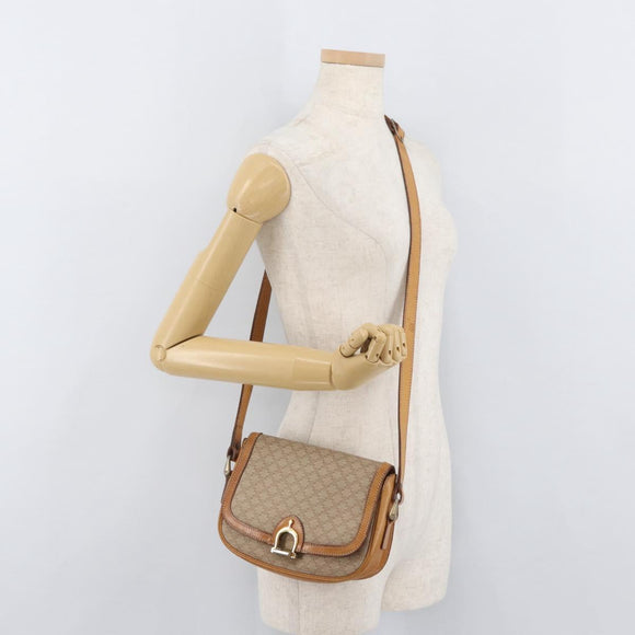 CELINE Macadam Canvas Shoulder Bag PVC Beige Gold Auth YKZ1092