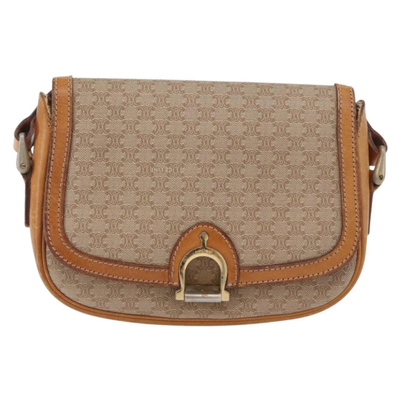 CELINE Macadam Canvas Shoulder Bag PVC Beige Gold Auth YKZ1092