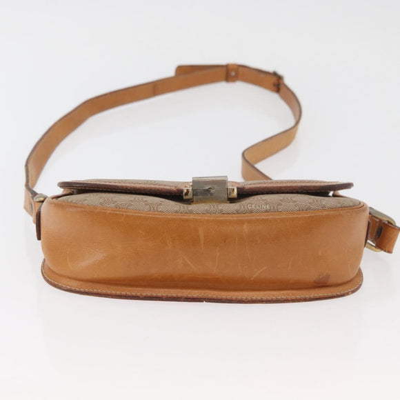 CELINE Macadam Canvas Shoulder Bag PVC Beige Gold Auth YKZ1092