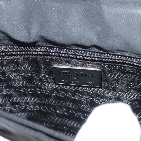 PRADA Umhängetasche Nylon Schwarz Silber Auth YKZ1095A
