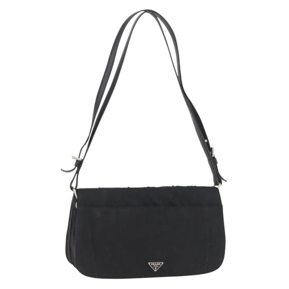 PRADA Shoulder Bag Nylon Black Silver Auth YKZ1095A