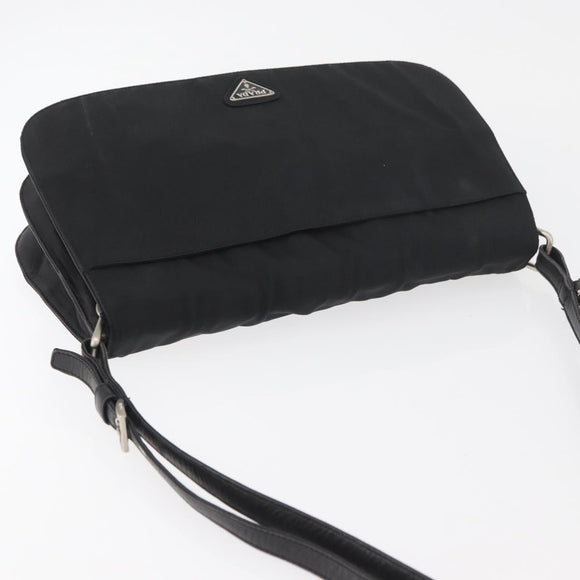 PRADA Shoulder Bag Nylon Black Silver Auth YKZ1095A