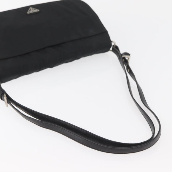 PRADA Shoulder Bag Nylon Black Silver Auth YKZ1095A