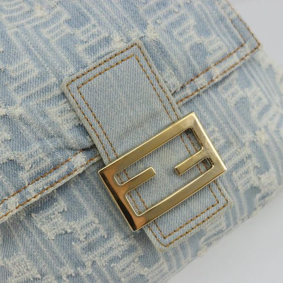 FENDI Zucca Canvas Mamma Baguette Shoulder Bag Blue Gold Auth YKZ1096V