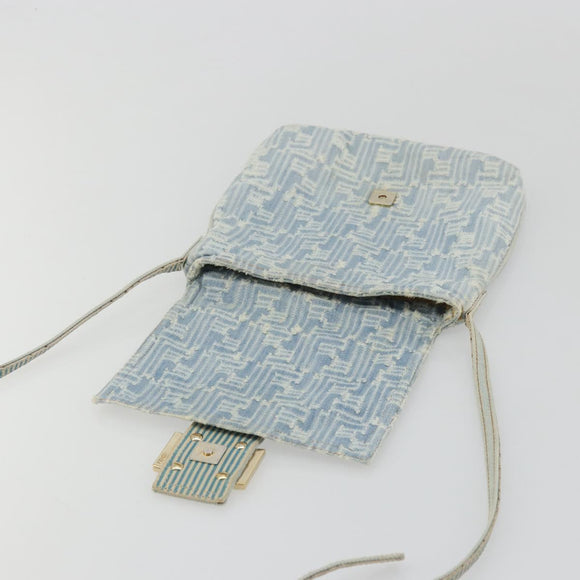 FENDI Zucca Canvas Mamma Baguette Shoulder Bag Blue Gold Auth YKZ1096V