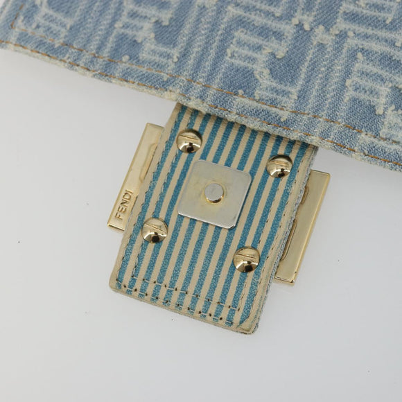 FENDI Zucca Canvas Mamma Baguette Shoulder Bag Blue Gold Auth YKZ1096V