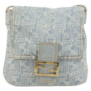 FENDI Zucca Canvas Mamma Baguette Shoulder Bag Blue Gold Auth YKZ1096V-13
