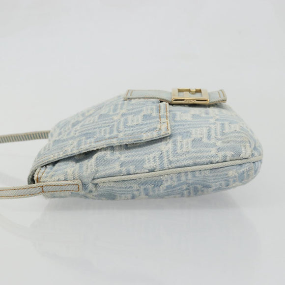 FENDI Zucca Canvas Mamma Baguette Shoulder Bag Blue Gold Auth YKZ1096V