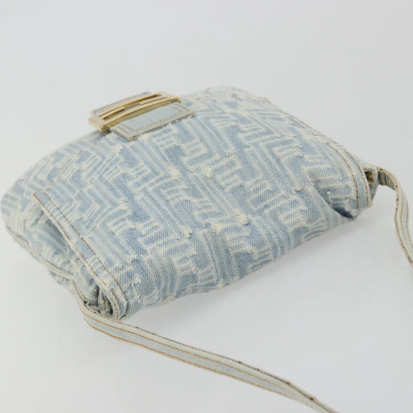 FENDI Zucca Canvas Mamma Baguette Shoulder Bag Blue Gold Auth YKZ1096V