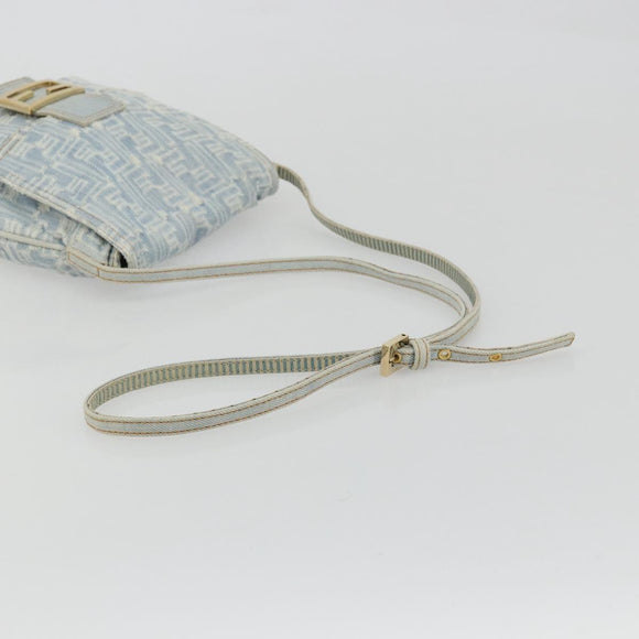 FENDI Zucca Canvas Mamma Baguette Shoulder Bag Blue Gold Auth YKZ1096V
