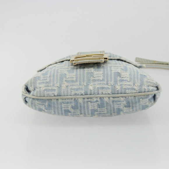 FENDI Zucca Canvas Mamma Baguette Shoulder Bag Blue Gold Auth YKZ1096V
