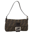 FENDI Zucca Canvas Mamma Baguette Shoulder Bag Brown Black Auth YKZ1097SAV-1