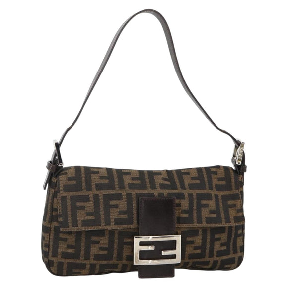 FENDI Zucca Canvas Mamma Baguette Shoulder Bag Brown Black Auth YKZ1097SAV