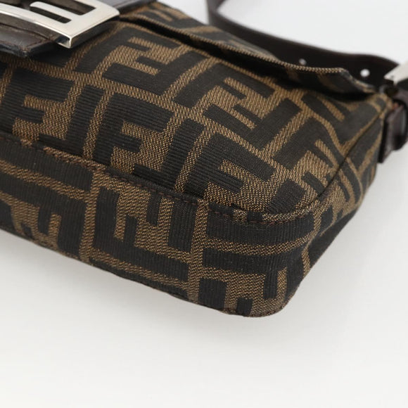 FENDI Zucca Canvas Mamma Baguette Shoulder Bag Brown Black Auth YKZ1097SAV