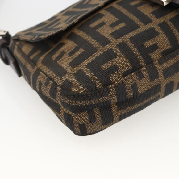 FENDI Zucca Canvas Mamma Baguette Shoulder Bag Brown Black Auth YKZ1097SAV