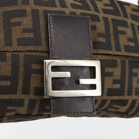 FENDI Zucca Canvas Mamma Baguette Shoulder Bag Brown Black Auth YKZ1097SAV