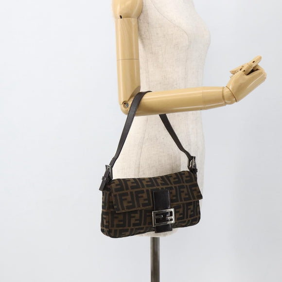 FENDI Zucca Canvas Mamma Baguette Shoulder Bag Brown Black Auth YKZ1097SAV