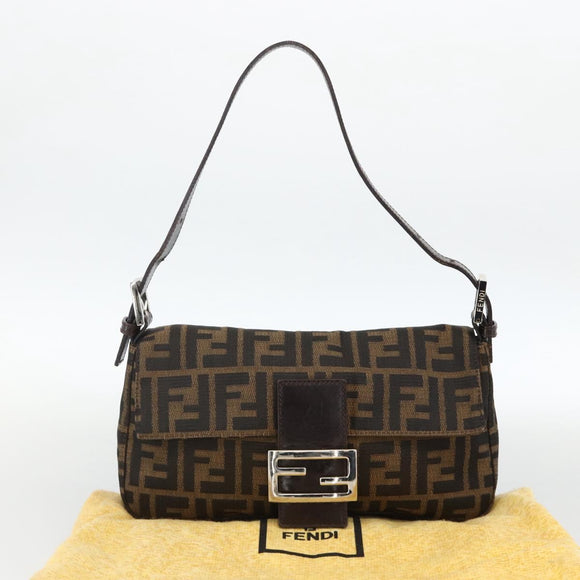 FENDI Zucca Canvas Mamma Baguette Shoulder Bag Brown Black Auth YKZ1097SAV