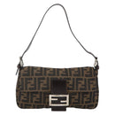 FENDI Zucca Canvas Mamma Baguette Shoulder Bag Brown Black Auth YKZ1097SAV-13