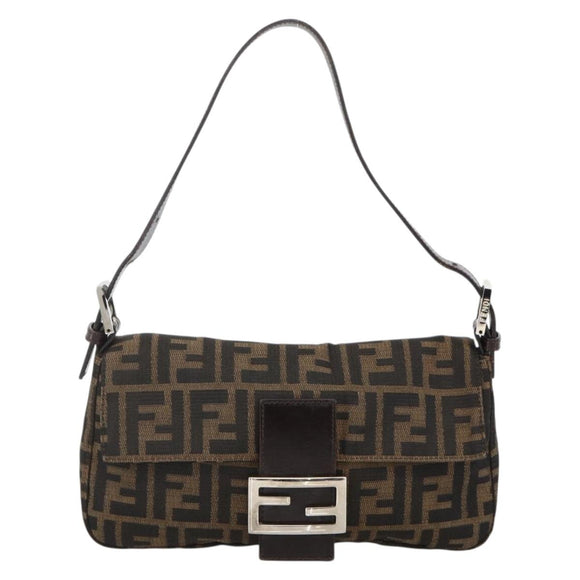 FENDI Zucca Canvas Mamma Baguette Shoulder Bag Brown Black Auth YKZ1097SAV