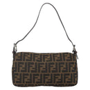 FENDI Zucca Canvas Mamma Baguette Shoulder Bag Brown Black Auth YKZ1097SAV-2