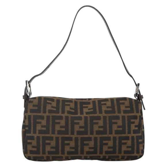 FENDI Zucca Canvas Mamma Baguette Shoulder Bag Brown Black Auth YKZ1097SAV